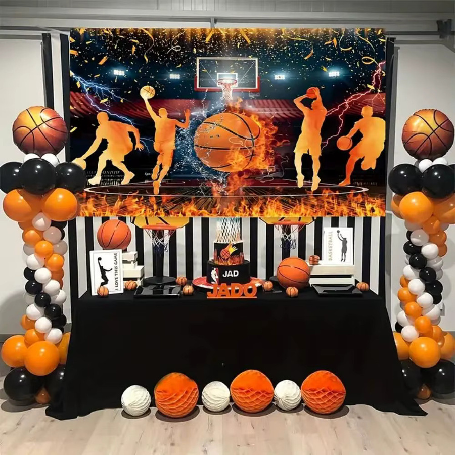 VIKAMA Basketball Hintergrund Banner mit Flammen-Design für Geburtstag und Party, Mehrfarbig, B/H: 40 x 40 cm - Bild 4