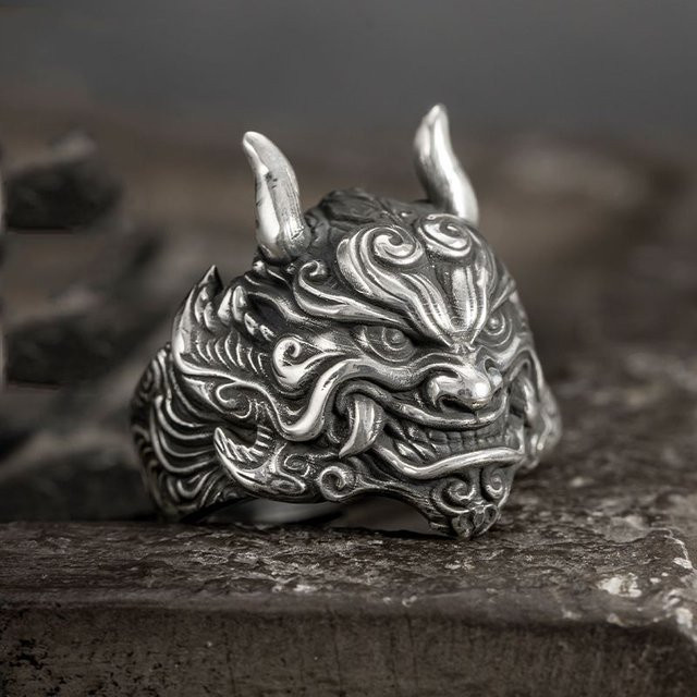 LENNIK Ring Mahakala Maske, Silber, Herren, Einstellbar - Bild 1