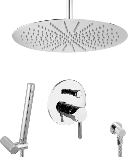 PaulGurkes Unterputz Regendusche Komplett-Set aus Messing in Chrom mit 40 cm Duschkopf und Handbrause - Bild 1