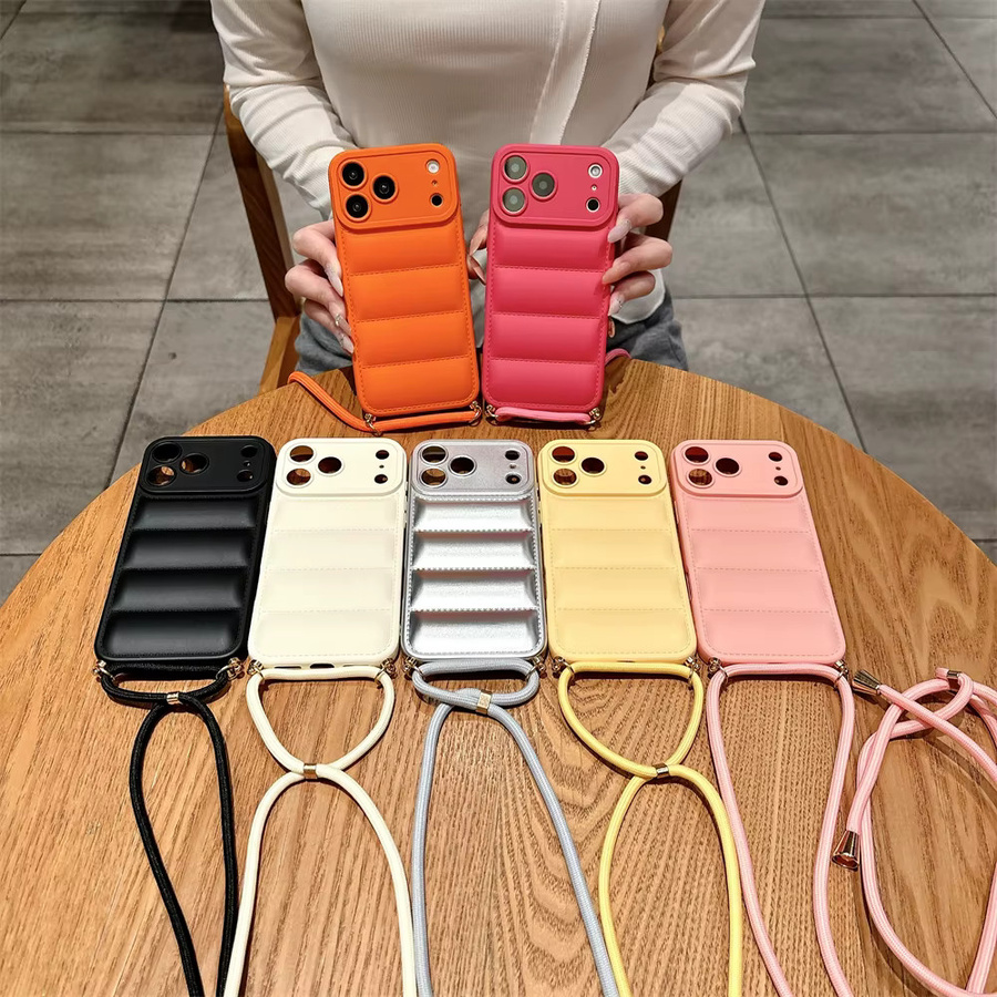 Xeber Daunenjacke Handyhülle mit Umhängeband für iPhone 11 bis iPhone 17 Pro Max Plus Air XR XS Max, Schwarz - Bild 4