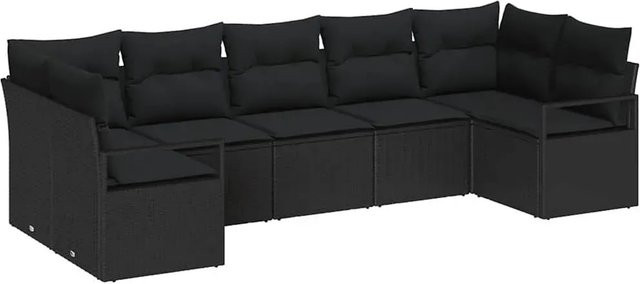 7-teiliges vidaXL Garten-Sofa-Set aus Poly-Rattan in Schwarz mit Polsterkissen und L-Form - Bild 1