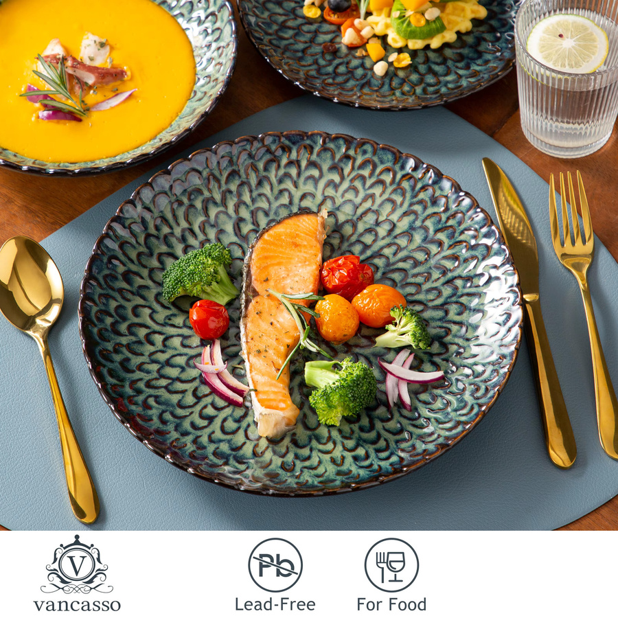 vancasso Chrys Geschirrset aus Keramik und Steinzeug in Grün, 24-teiliges Dinner-Service mit floralem Design für 6 Personen - Bild 3