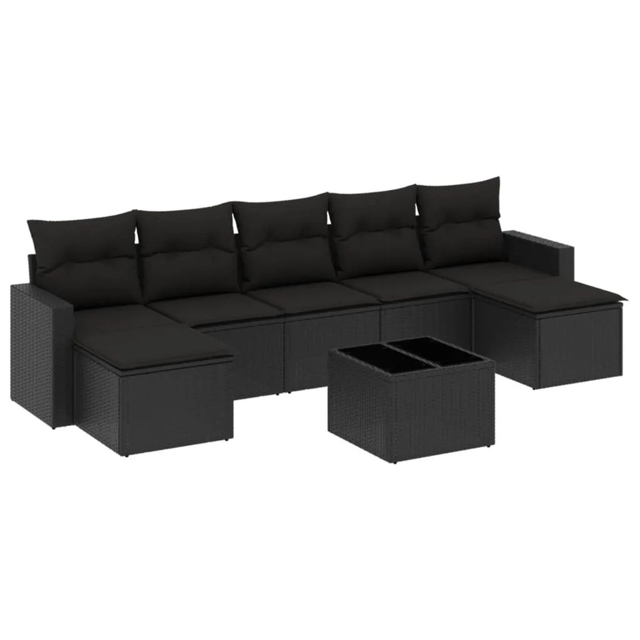 vidaXL 8-tlg Garten-Sofagarnitur in L-Form aus schwarzem PE-Rattan mit UV-beständigen Kissen und pulverbeschichtetem Stahlgestell - Bild 2