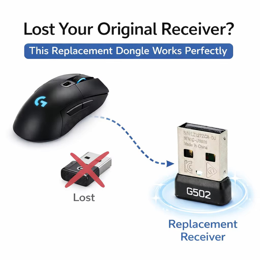 Logitech USB-Empfänger-Dongle für G502 kabellose Maus, 2,4 GHz Ersatzadapter, Schwarz - Bild 2