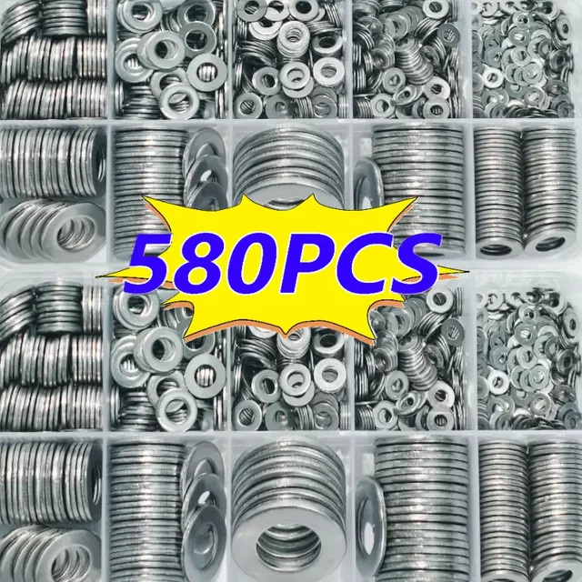 YBING 580-teiliges Unterlegscheiben-Set mit Schraubverschluss M2-M12 in Silber - Bild 1