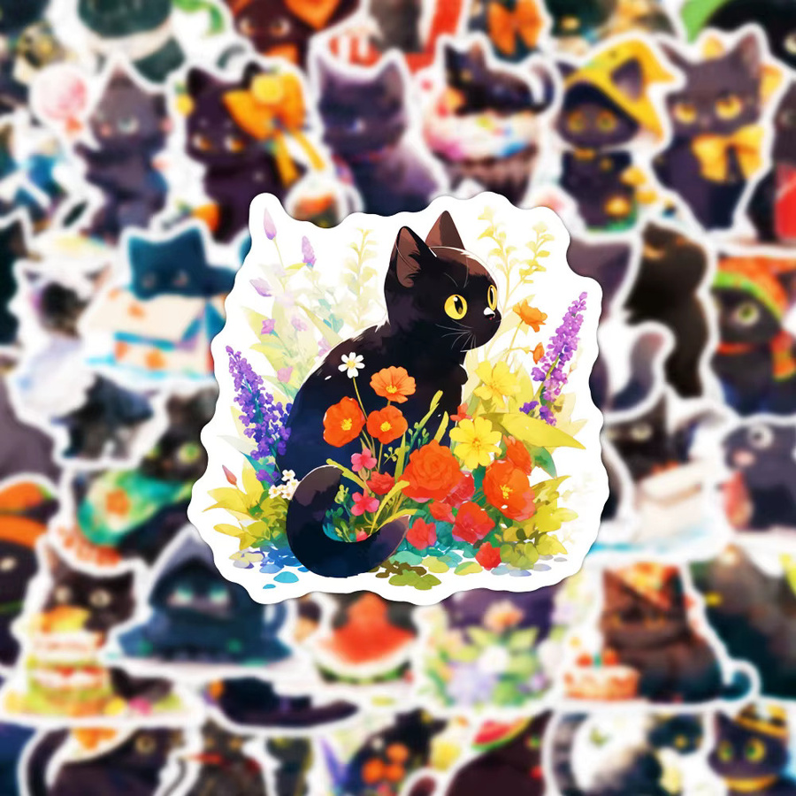 50 Stück Wasserdichte Graffiti Aufkleber mit schwarzen Katzen Motiven von BulingBulingStickers Shop in Schwarz und Multicolour - Bild 3