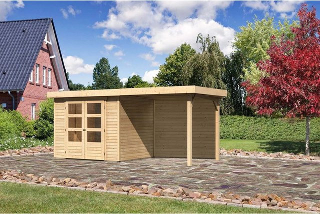 Karibu Holz-Gartenhaus Boras Natur mit Flachdach und modernem Design, Farbe: Braun, B/T/H: 238 x 213 x 211 cm - Bild 1