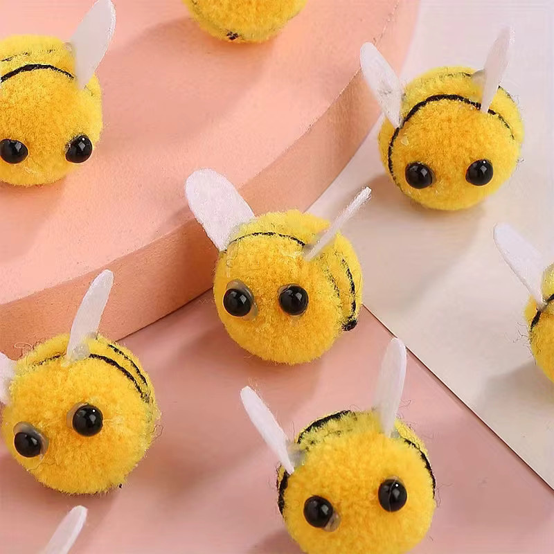 20 Stück gelbe Mini-Bienen-Pom-Pom-Dekorationen aus Textil für Bastelprojekte und Partydekorationen - Bild 2