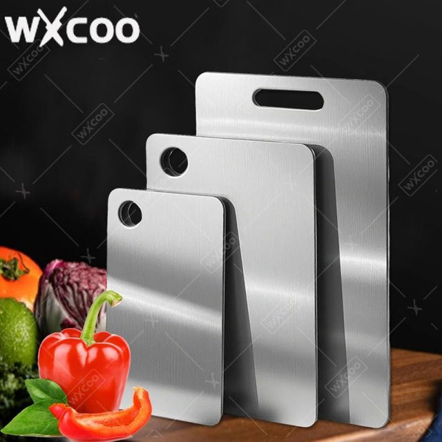WXCOO Küchen-Schneidebrett aus Edelstahl in Silber, rechteckiges Schneidebrett für Gemüse, Obst und Fleisch - Bild 1