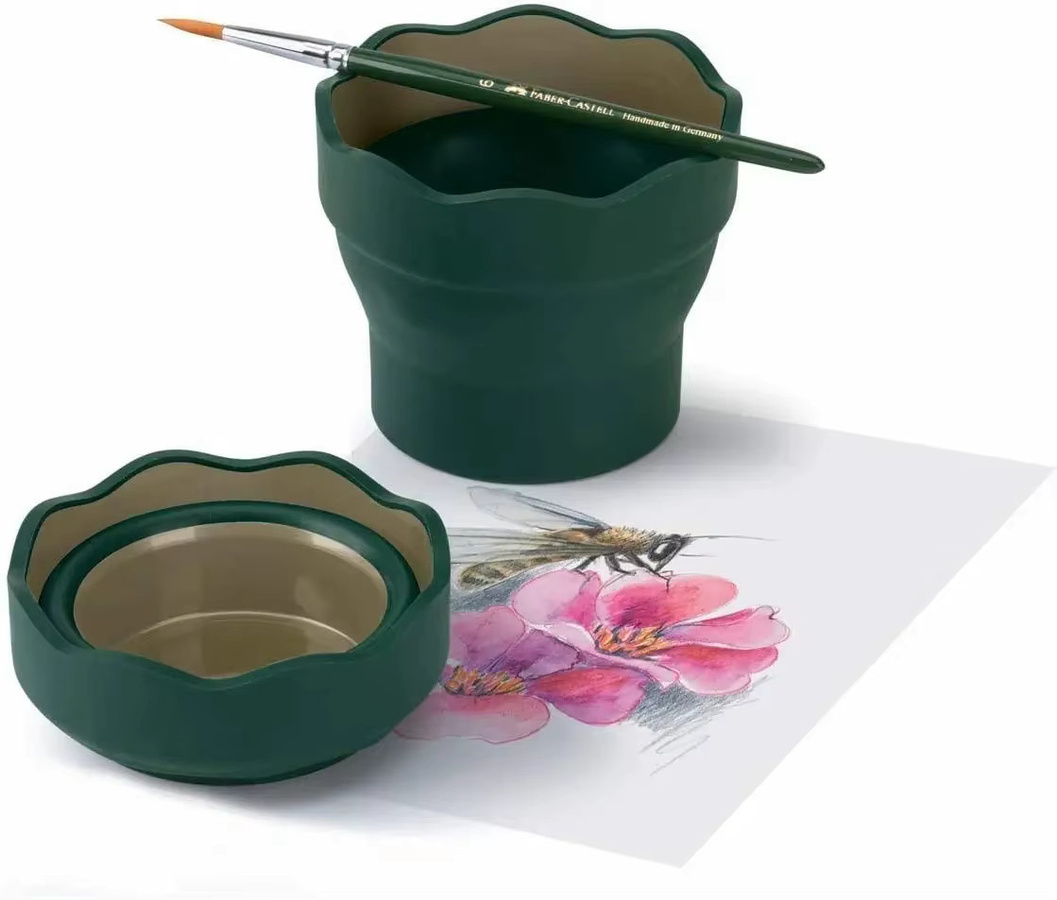 Faber-Castell Waschpinsel-Eimer aus Kunststoff in Grün, ausziehbarer Teleskop-Kunstpinsel-Waschbecher und faltbarer Wasserbecher für die Skizzenmalerei - Bild 2