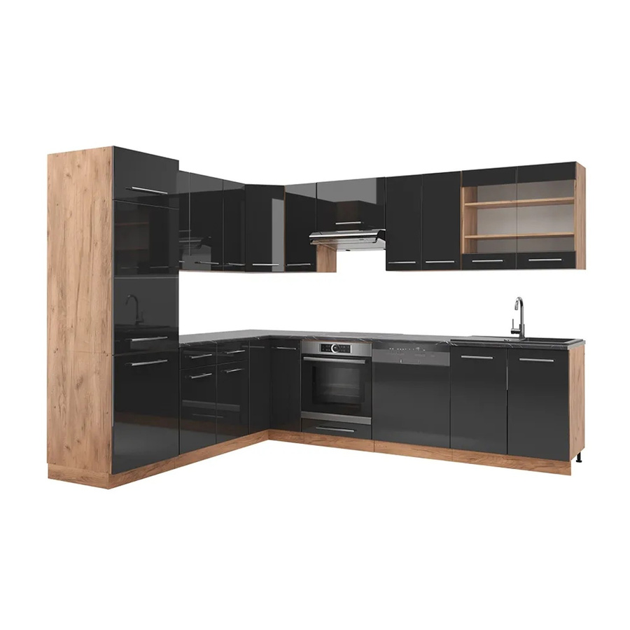 Vicco Eckküche Fame-Line Einbauküche in Eiche und Anthrazit mit Glastüren und Soft-Close-Funktion B/T/H: 227 x 60 x 268 cm - Bild 2