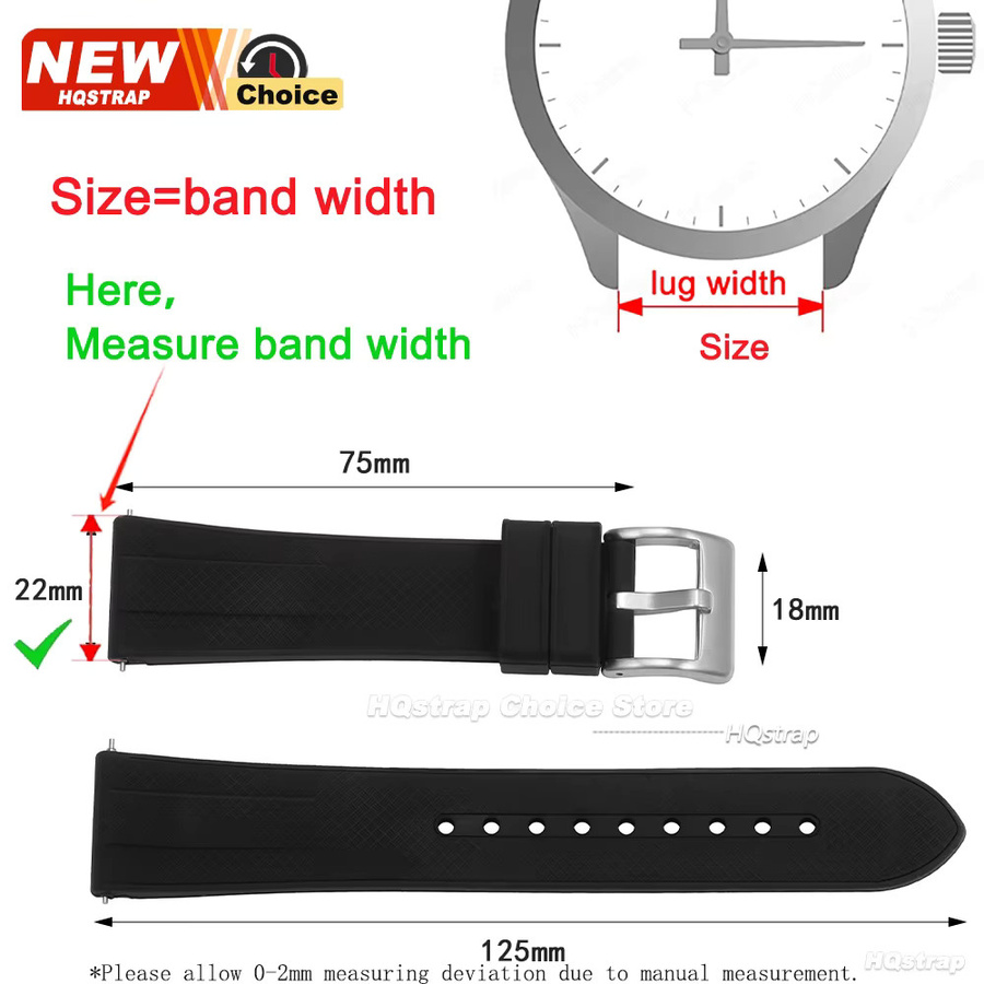 HQstrap Uhrenarmband Silikon, Karomuster, Schwarz, 20mm, 22mm - Bild 3