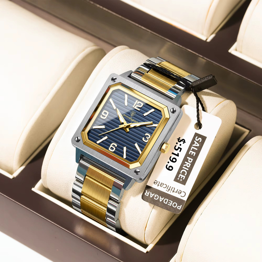 POEDAGAR Armbanduhr, Quarz, Edelstahl, Blau, Herren - Bild 2