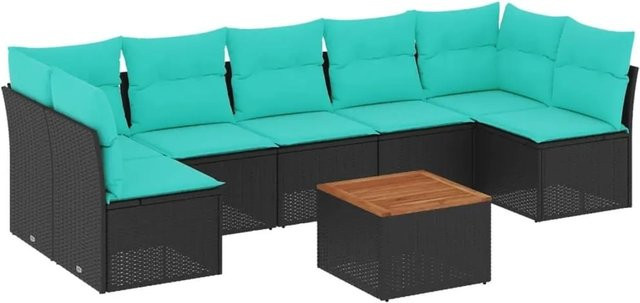 vidaXL 8-teilige Garten-Sofagarnitur aus Poly-Rattan und Akazienholz in Schwarz mit Kissen - Bild 1
