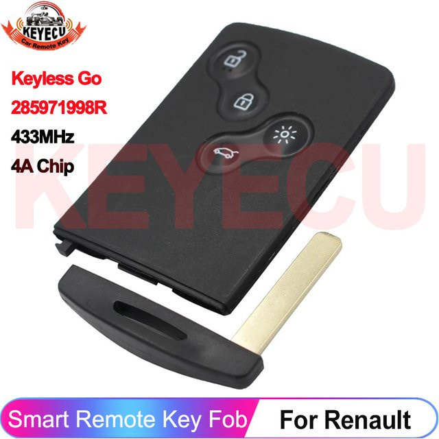 Renault Keyless Go Smart Fernbedienung mit 4A Chip 433 MHz in Schwarz für Clio IV und Captur (285971998R, 285974100R) - Bild 1