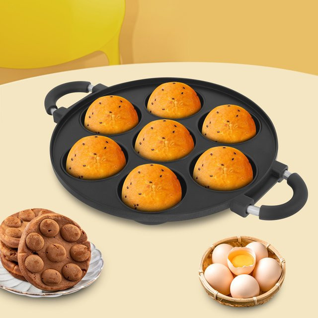 Bymaocar Antihaftbeschichtete 7-Loch Takoyaki-Backform in Schwarz mit Griff für Omelett und Kuchen - Bild 1
