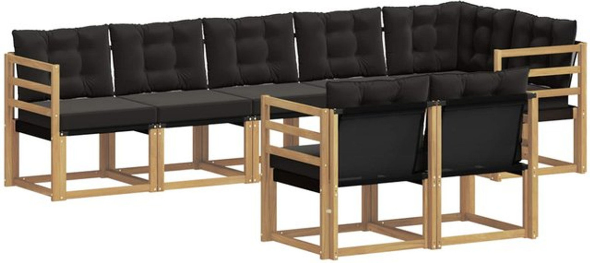 vidaXL Outdoor-Sofagarnitur aus Akazie mit 8-teiligem Set und Kissen in Weiß und Schwarz - Bild 1