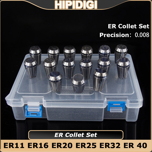 HIPIDIGI Hochpräziser Spannzangensatz ER11 ER16 ER20 ER25 ER32 ER40 in Silber mit Box für CNC-Fräswerkzeuge - Bild 1