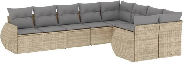 vidaXL 9-teilige Garten-Sofagarnitur in L-Form aus Poly-Rattan in Beige mit Sitzkissen und Rückenkissen - Bild 1