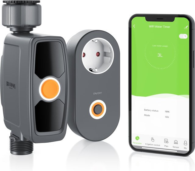 Brandson Wifi Bewässerungssteuerung mit App-Steuerung, automatischer Bewässerung und integriertem Wasserdurchflussmesser für deinen Garten - Bild 1