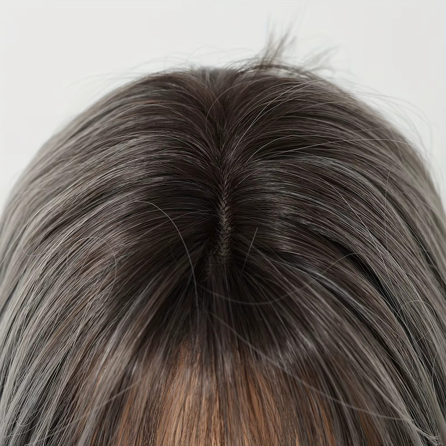 Schwarz-graue Ombre-Perücke, mittellang, gerade, synthetisch, mit Pony, Damen - Bild 2
