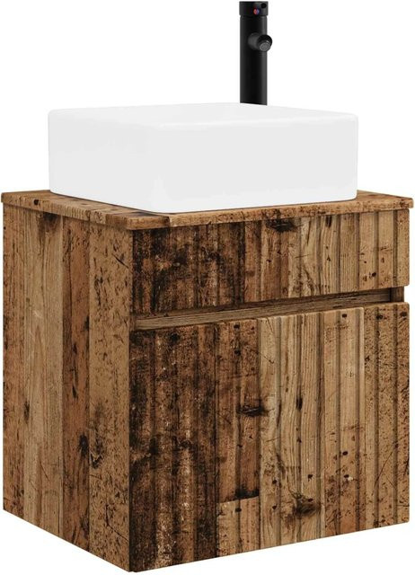 vidaXL Wandmontiertes Waschbecken-Vanity aus Altholz in Braun mit Türen und Schubladen, B/T/H: 49 x 41 x 63 cm - Bild 1