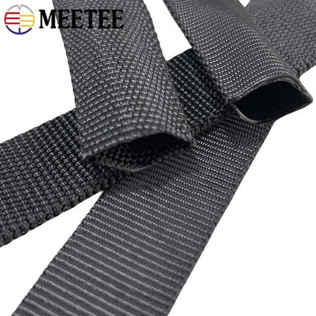 Meetee Röhrenförmiges Gurtband aus doppellagigem Polyester in Schwarz, 20–50 mm Breite, 5/10 Meter Länge für DIY-Taschen, Rucksäcke und Nähzubehör - Bild 1