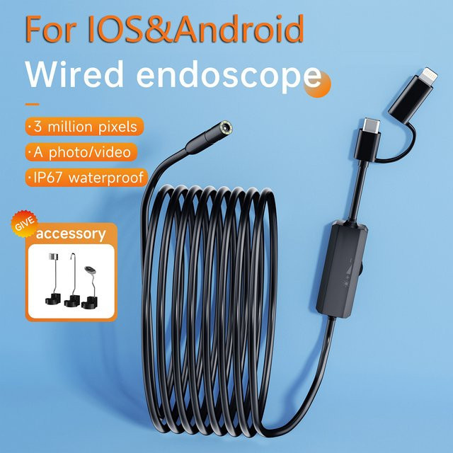 eMastiff 2-in-1 Mini-Endoskop-Inspektionskamera für Android und iOS mit Typ-C Anschluss, wasserdicht, Schwarz - Bild 1