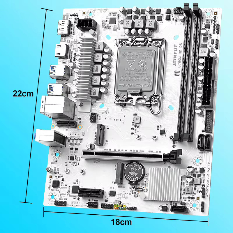 JGINYUE B760M-HD D5 MicroATX Gaming Motherboard in Weiß für Intel 12., 13. und 14. Generation mit DDR5 7000MHz und 2x M.2 PCIe 4.0 - Bild 3