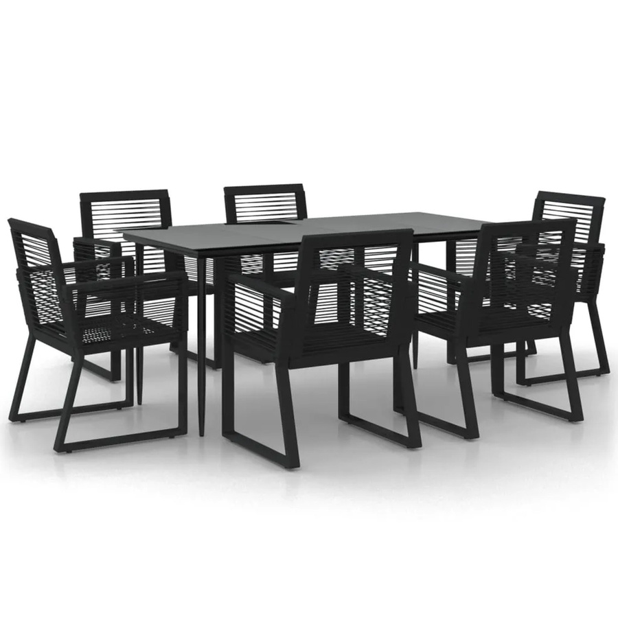 vidaXL 7-teilige Garten-Essgruppe aus schwarzem PVC-Rattan mit Hartglas-Tisch und pulverbeschichtetem Stahlgestell - Bild 2