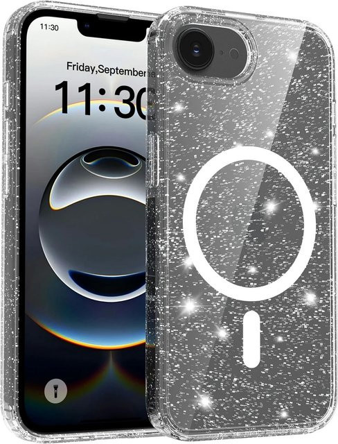 NYFundas Magnetische Transparente Glitzer-Handyhülle mit MagSafe für iPhone 17E 16E 17 Air 16 Pro Max 15 Plus 14 13 Anti-Vergilbung Handycover - Bild 1