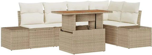 vidaXL Garten-Sofa-Set aus Poly-Rattan mit Speicherfunktion, 6-teilig, Beige und Weiß - Bild 1