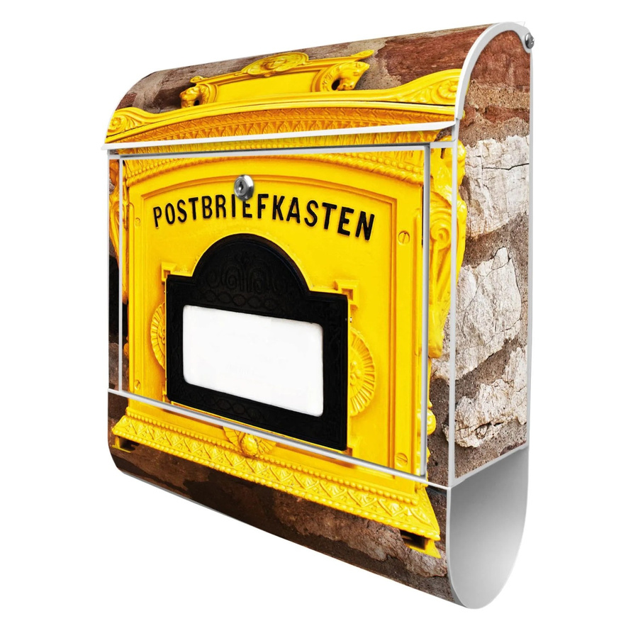 Banjado Design Briefkasten Weiß Pulverbeschichtet mit Zeitungsfach und 2 Schlüsseln, Wandmontage, B/H/T: 39 x 47 x 14 cm - Bild 2