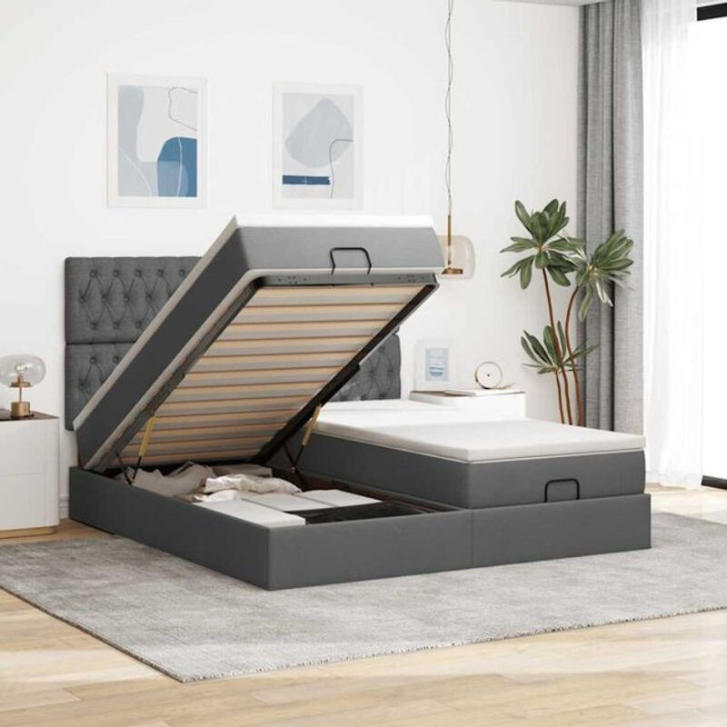 vidaxl Ottoman Polsterbett mit Matratze und LED in Dunkelgrau B/T: 160 x 200 cm - Bild 1
