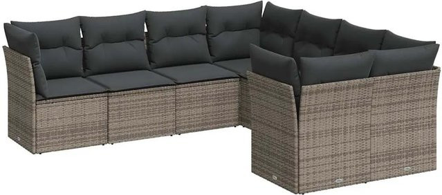 vidaXL 8-tlg Garten-Sofagarnitur in L-Form aus Poly-Rattan in Grau mit Sitzkissen und Rückenkissen inklusive Stauraum - Bild 1