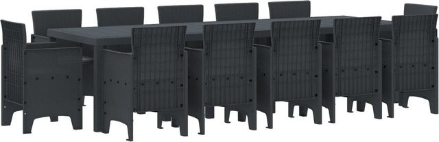 vidaXL 13-teiliges Garten Esstisch Set aus Poly-Rattan mit Kissen in Anthrazit - Bild 1