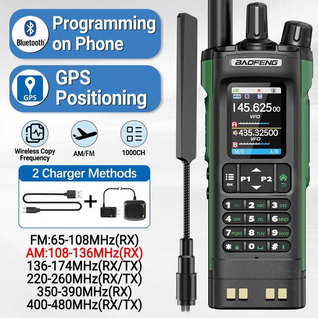 Baofeng UV-32 GPS Walkie Talkie mit Bluetooth und 10W Multi Band Funkgerät in Schwarz und Braun - Bild 1
