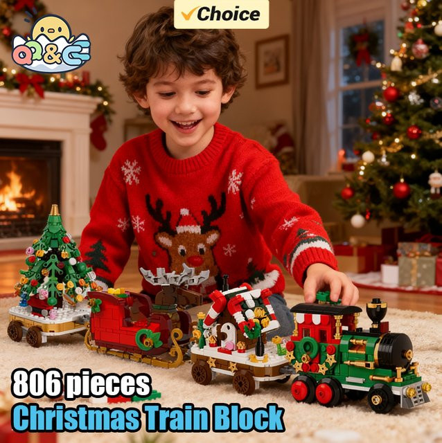 CONUSEA Weihnachts Bausteine Set mit Santa Claus, Schlitten und Kutsche, Mehrfarbiges DIY Montage Spielzeug für Kinder - Bild 1