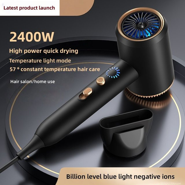 XMSJ Haartrockner mit LED-Licht und Negativ-Ionen, Schwarz, Blau - Bild 1