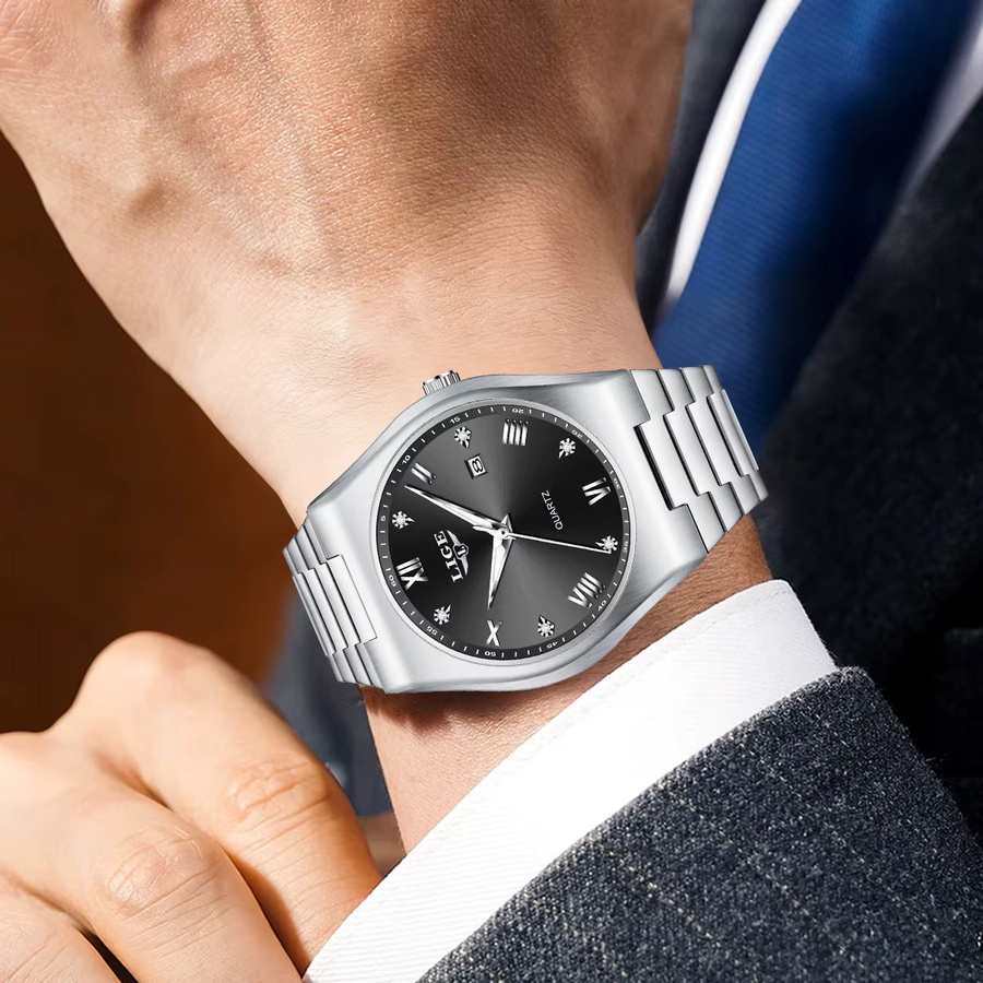 LIGE Armbanduhr Quarz, Edelstahl, Schwarz, Herren - Bild 4