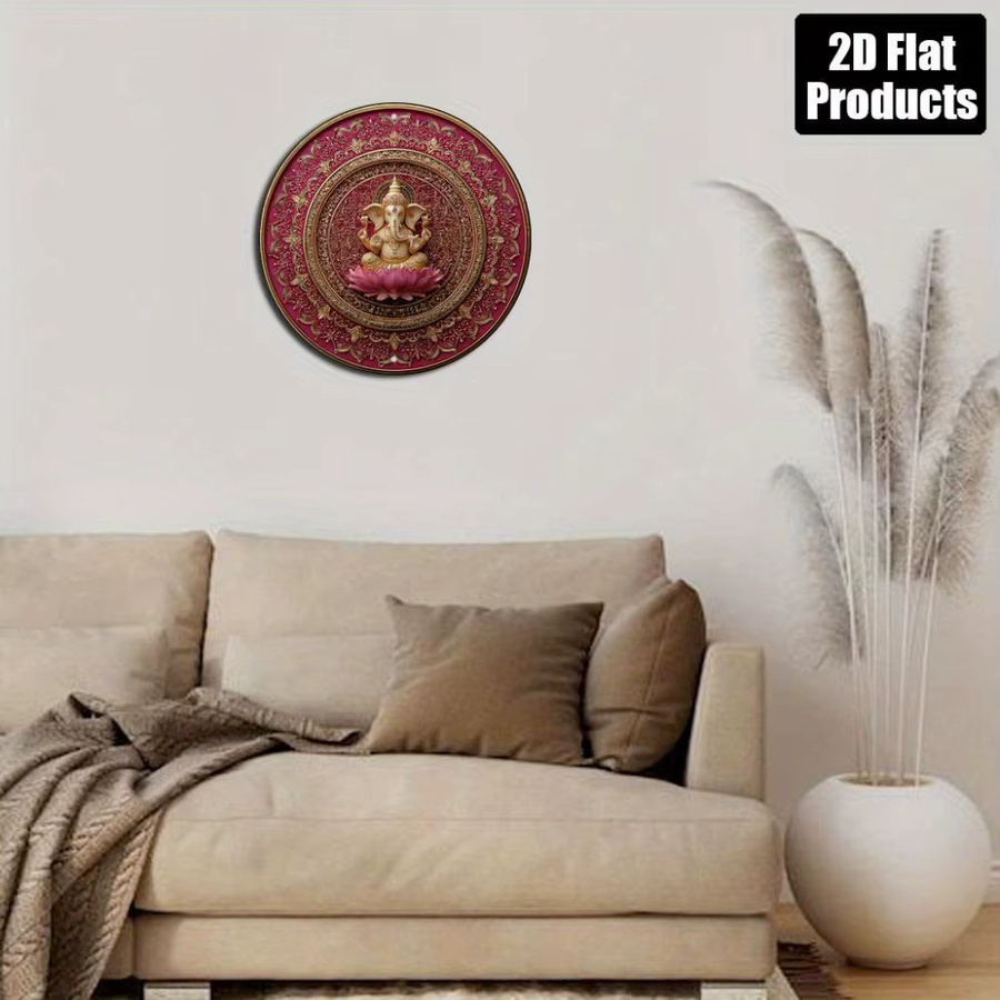 HELLOYOUNG Ganesha und Lotus Wanddekoration in Gold und Pink, Vintage Wandornament mit Tier- und Blumenmotiven, Durchmesser: 20 cm - Bild 2