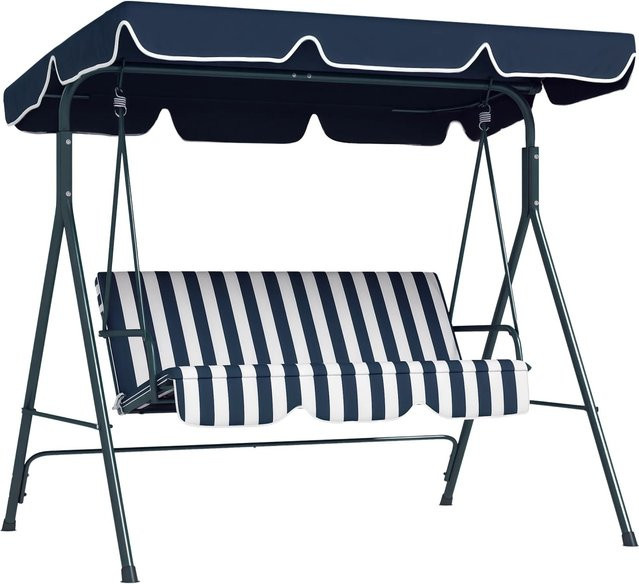 Outsunny Hollywoodschaukel 3-Sitzer mit Sonnendach in Blau und Edelstahlgestell - Bild 1