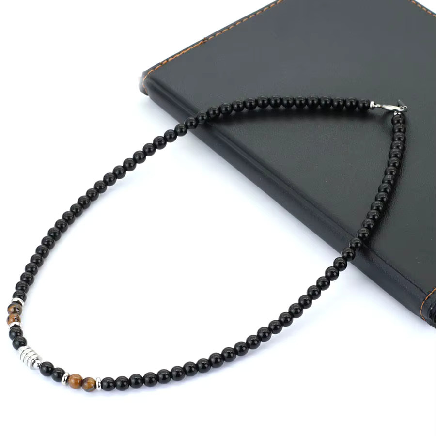diffone Halskette Naturstein, Obsidian, Tigeraugen, 50cm, Herren - Bild 3