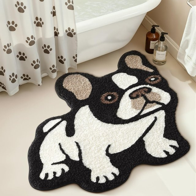 VIKAMA Fußmatte in Form einer französischen Bulldogge, rutschfest und wasserabsorbierend, Mehrfarbig, B: 80 cm, T: 70 cm - Bild 1