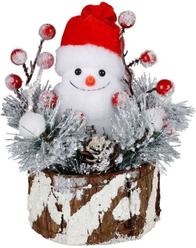 Buri Weihnachtlicher Deko-Schneemann aus Styropor auf unregelmäßigem Baumstumpf in Weiß - Bild 1