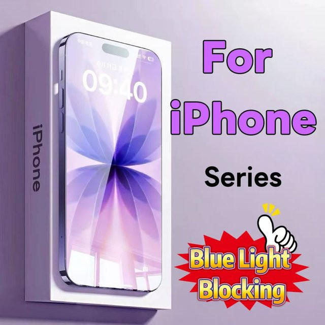 Blaulichtblockierender Displayschutz aus gehärtetem Glas für Apple iPhone 11 bis iPhone 17 Serie, transparent - Bild 1