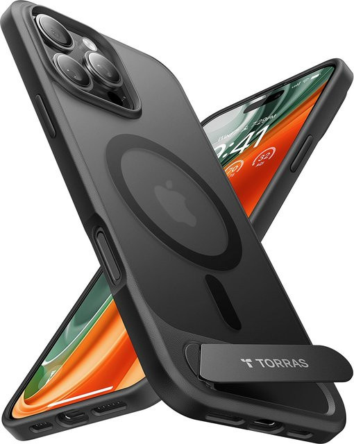 Torras MagSafe Schutzhülle für Apple iPhone 16 Pro mit integriertem Standfuß, Schwarz - Bild 1