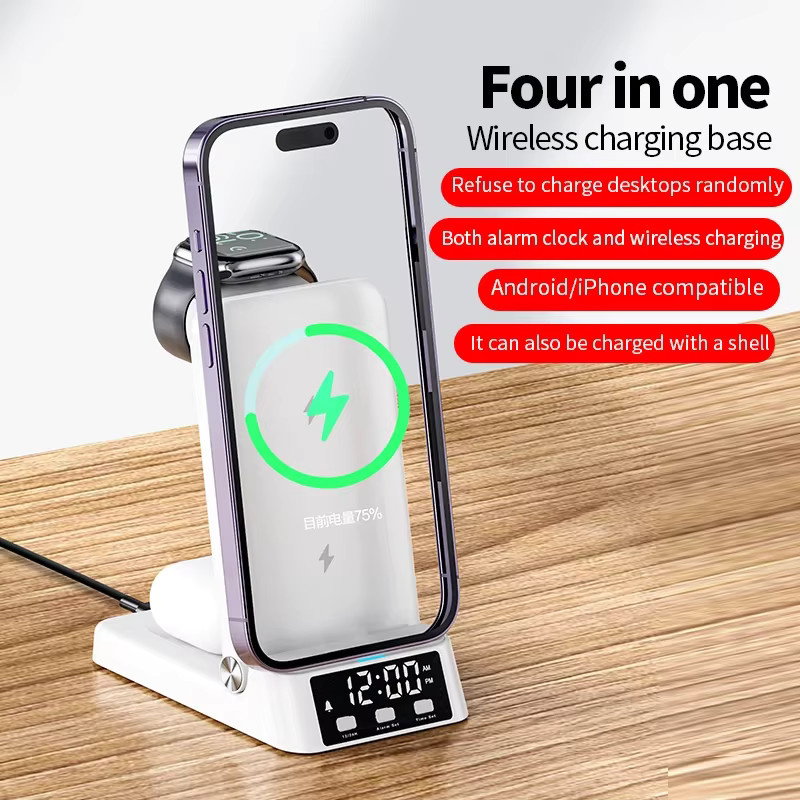 VIKEFON 3 in 1 kabellose Ladestation mit 30 W Schnellladefunktion für iPhone, Samsung, Apple Watch und AirPods Pro in Weiß - Bild 3