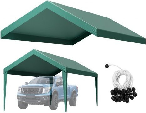 VEVOR Carport Ersatzdach, tragbare Garagenzeltplane, UV-beständig und wasserdicht, Heavy Duty Autounterstandsplane mit Ball Bungees, Dunkelgrün, B/T/H: 6 x 3 m, Rahmen nicht im Lieferumfang enthalten - Bild 1