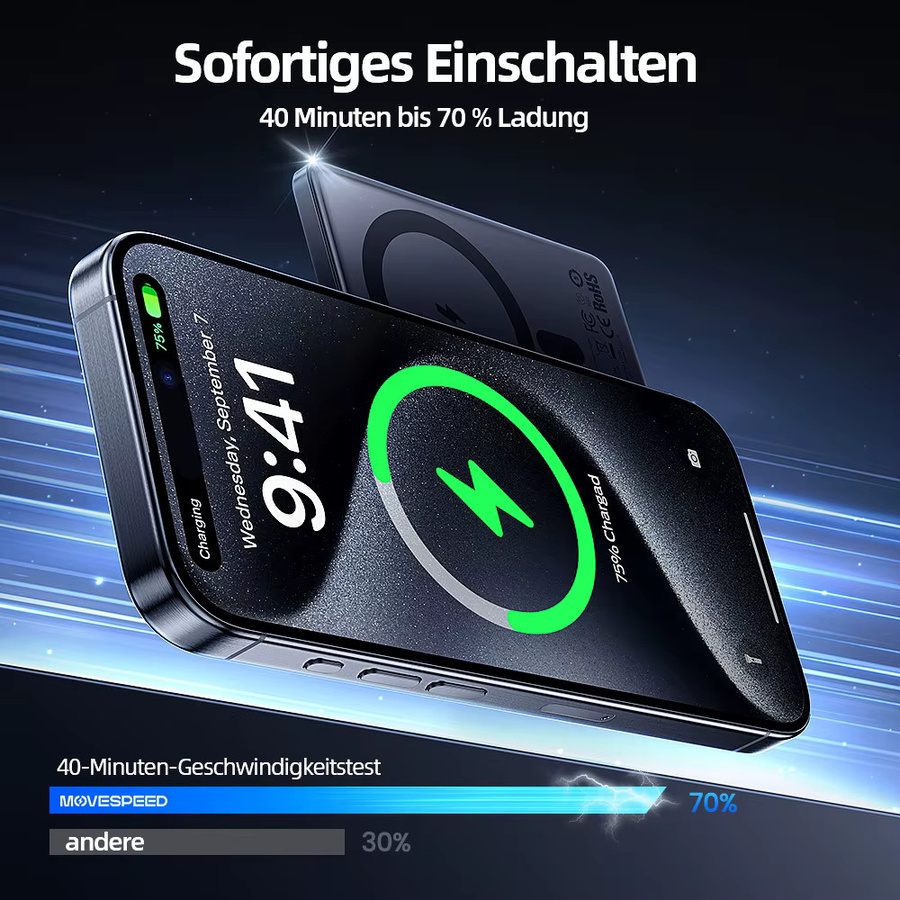 MOVESPEED S10 Magnetische Powerbank 10000mAh mit Schnellladung, tragbare kabellose externe Batterie für iPhone und Samsung - Bild 4